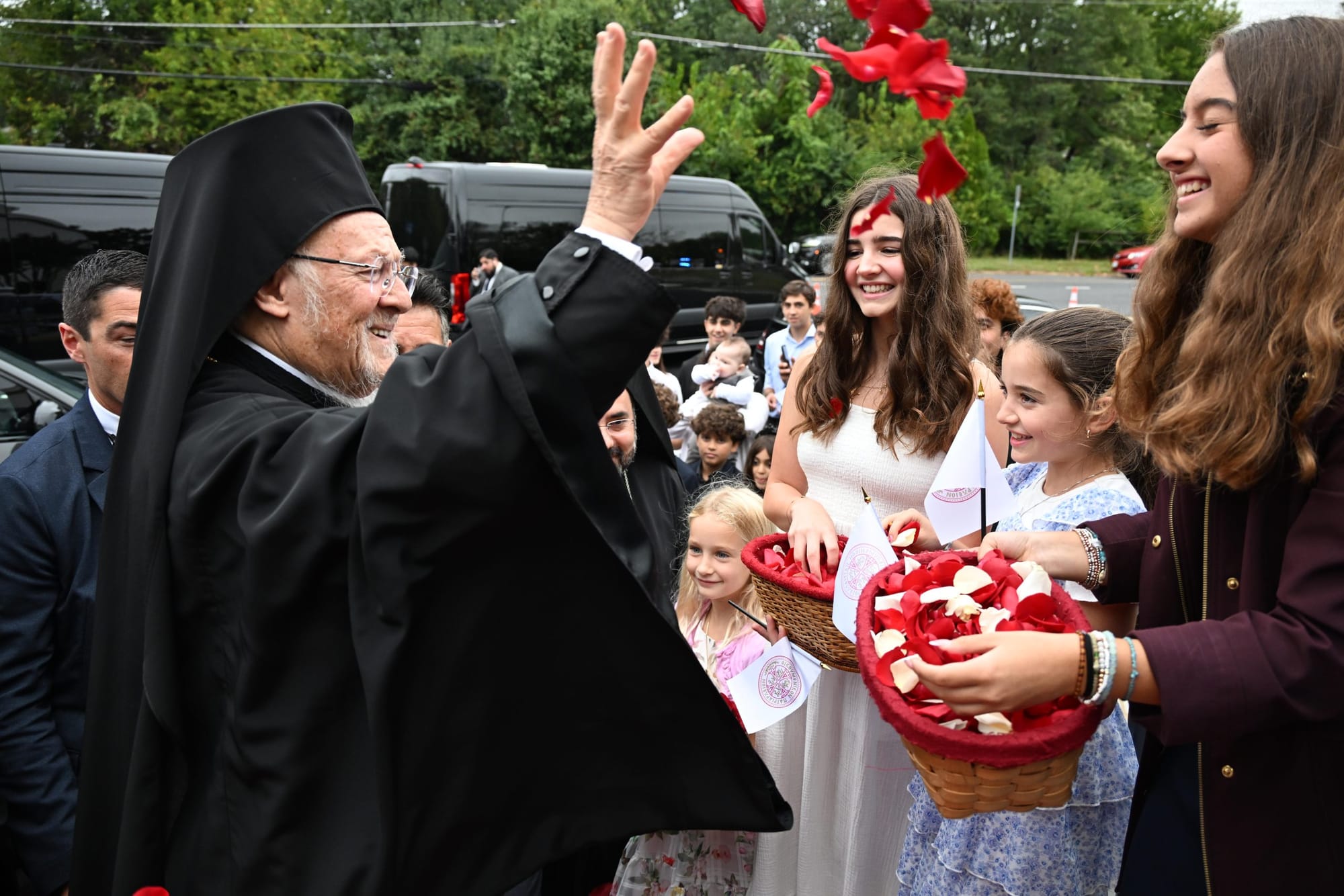Children welcome Patriarch Bartholomew at St. Katherine Church
