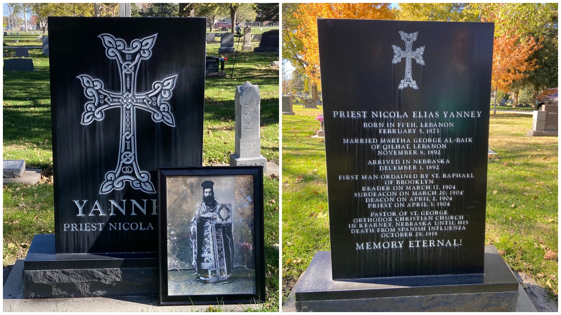 The front and back of Fr. Nicola's gravestone. Photo: Aaron Hickman/UOJ-USA