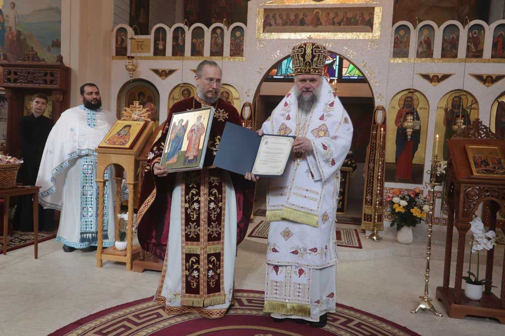 Fr. John Downie and Met. Nicolae. Photo: Romanian Orthodox Metropolia of the Americas
