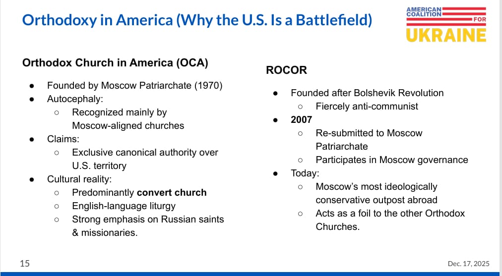 A photo of the slide talking about the OCA and ROCOR. Photo: UOJ-USA