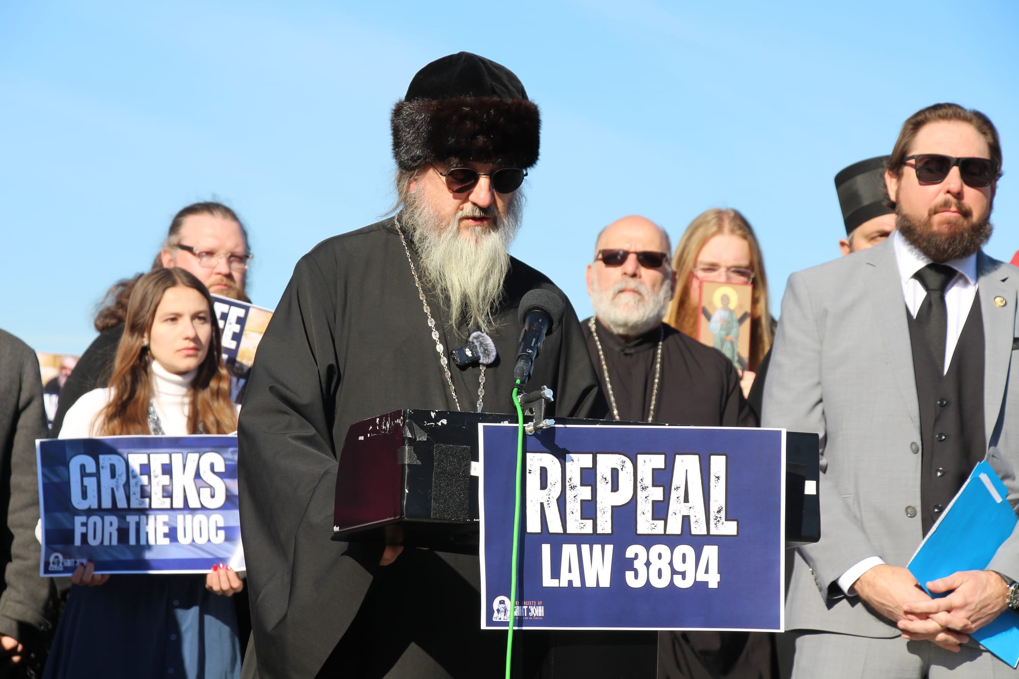 Bishop Theodosius gives a speech during the Society of St. John of Shanghai and San Francisco's Day of Action. Photo: Aaron Hickman/UOJ-USA