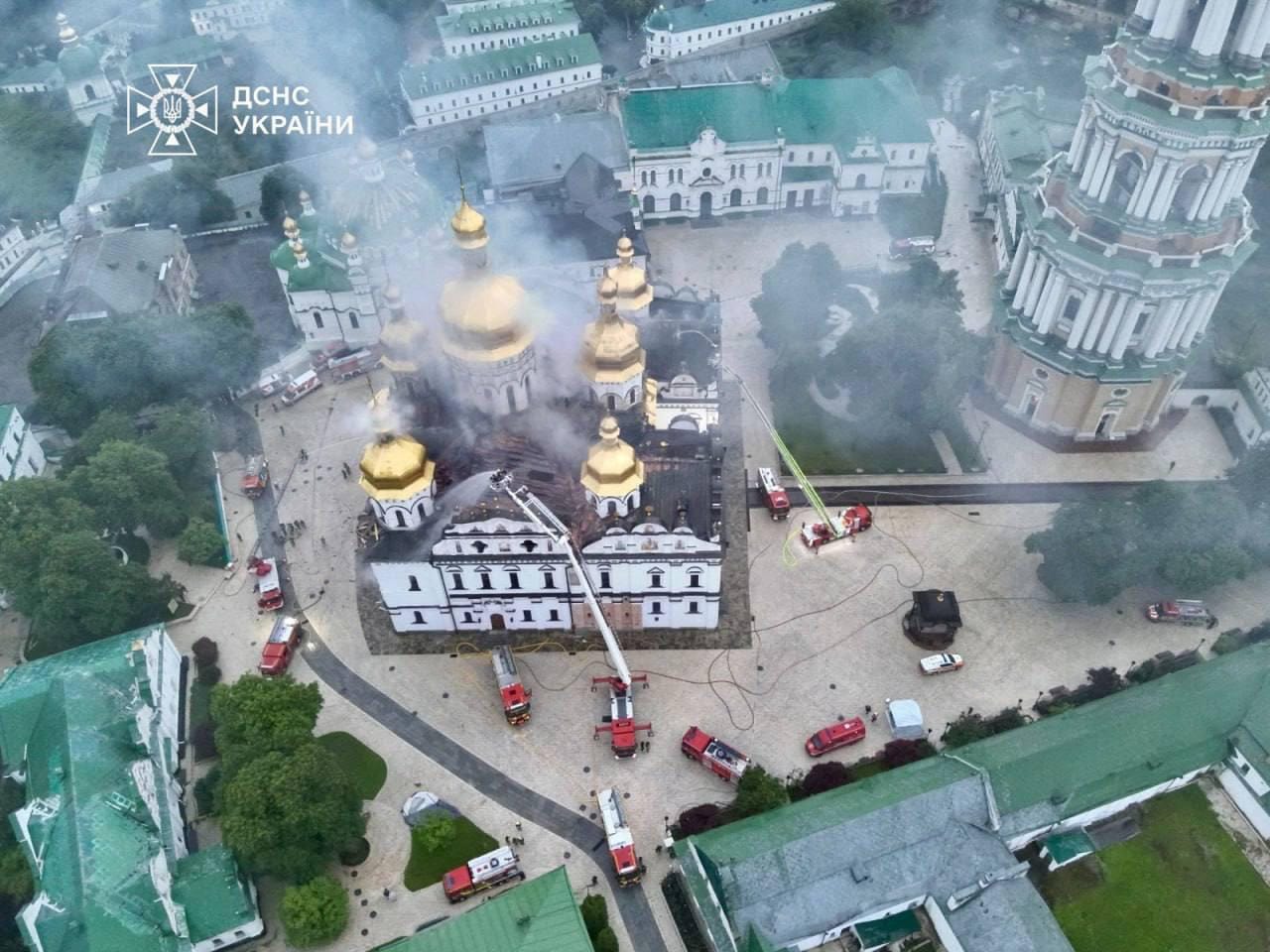 Aerial view of the cathedral fire and response