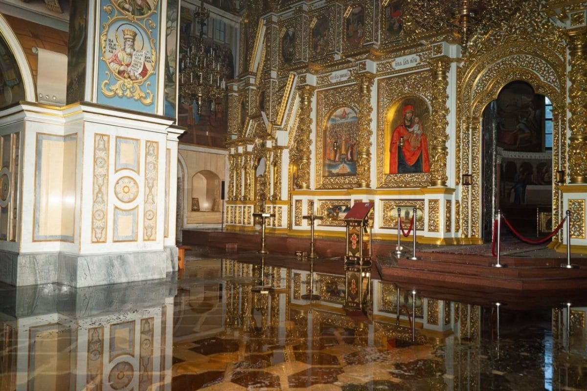 Flooding inside the Dormition Cathedral of the Kyiv-Pechersk Lavra