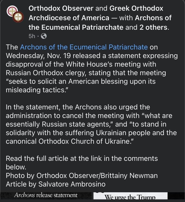A screenshot of the post on Facebook advertising an article on the Archons' comments. The post has since been deleted. Photo: UOJ-USA