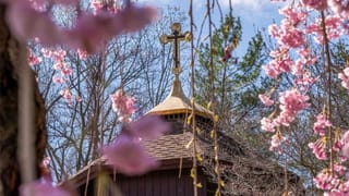 St. Vladimir’s Seminary chapel in spring, from its Class of 2025 commencement announcement