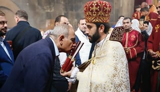 Armenian Prime Minister Nikol Pashinyan during a service in one of the churches of the Armenian Apostolic Church. Photo: Nikol Pashinyan/Facebook