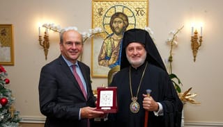 Greek Deputy Prime Minister Kostis Hatzidakis and Archbishop Elpidophoros. Photo: orthodoxtimes.com