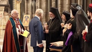 King Charles III speaking with Abp. Nikitas. Photo: orthodoxtimes.com