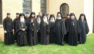 Fr. Kyril (far right) with the Brotherhood of St. Tikhon's Monastery from 2011. Photo: sttikhonsmonastery.org
