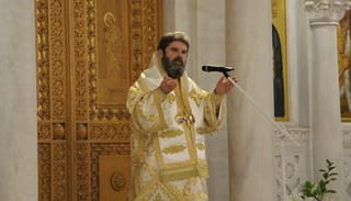 Abp. John of Albania speaks to the faithful on Sunday. Photo: Aaron Hickman/UOJ-USA