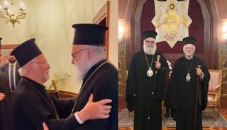 Patr. John X of Antioch and Ecumenical Patriarch Bartholomew. Photos: Nikos Papachristou/Ecumenical Patriarchate