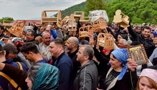 The faithful bring cradles to the church. Photo: Chkondidi Eparchy