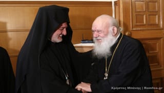 Archbishop Elpidophoros and Archbishop Ieronymos. Photo: romfea.gr