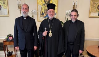 His Eminence Archbishop Elpidophoros of America, His Grace Bishop Nektarios of Diokleia, National Chancellor, and the newly appointed Director of the Department of Greek Education, the