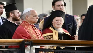 Pope Leo and Ecumenical Patriarch Bartholomew at a commemoration of the First Ecumenical Council in late 2025. Photo: EPA/ALESSANDRO DI MEO