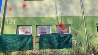 Pro-abortion vandalism covered on KALEB family center. Photo: Haertelpress