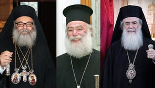 Patriarchs John X, Theodore II, and Theophilos III. Photos: Wikipedia Commons