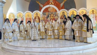 Fr. Theodore Dorrance speaks to members of the Assembly after Saturday's Divine Liturgy. Photo: Aaron Hickman/UOJ-USA