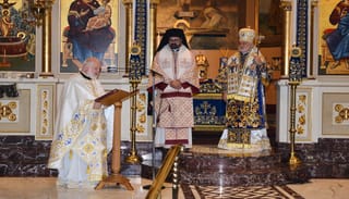 Fr. Apostolos Georgiafentis is pictured along with Met. Nathanael and Abp. Elpidophoros. Photo: Christos Panos