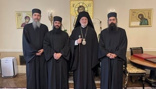 Hieromonk Stephanos is standing to Abp. Elpidophoros' right. Photo: orthodoxobserver.org