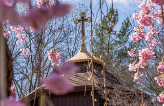 St. Vladimir’s Seminary chapel in spring, from its Class of 2025 commencement announcement