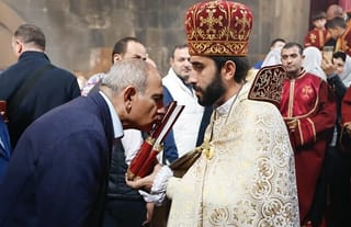 Armenian Prime Minister Nikol Pashinyan during a service in one of the churches of the Armenian Apostolic Church. Photo: Nikol Pashinyan/Facebook