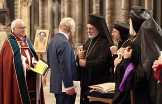 King Charles III speaking with Abp. Nikitas. Photo: orthodoxtimes.com