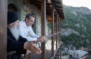 PM Mitsotakis on Athos. Source: National Herald