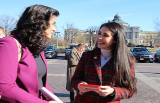 Rep. Anna Paulina Luna smiles after receiving an Orthodox icon from Society of St. John Director of Government Affairs Catherine Whiteford. Photo: Aaron Hickman/UOJ-USA