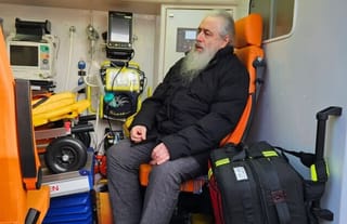 Met. Arseny being transported in an ambulance. Photo: Sviatohirsk Lavra Press Service
