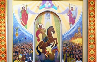 Fresco with the Trident & Wolfsangel, OCU Cathedral in Kremenets. [Credit: Typical Kremenets]