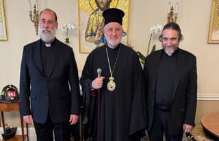 His Eminence Archbishop Elpidophoros of America, His Grace Bishop Nektarios of Diokleia, National Chancellor, and the newly appointed Director of the Department of Greek Education, the