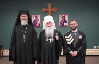 Archim. Jeremy (Davis), Met. Tikhon, and Dr. Tudorie. Source: SVOTS