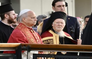 Pope Leo and Ecumenical Patriarch Bartholomew at a commemoration of the First Ecumenical Council in late 2025. Photo: EPA/ALESSANDRO DI MEO