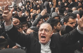 Celebration by Hasidic pilgrims in Uman. Photo: Serhiy Okunev