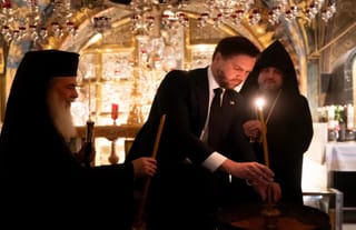 Vice President Vance visits the Church of the Holy Sepulchre in the Old City of Jerusalem Thursday. Nathan Howard/AP