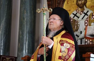 Ecumenical Patriarch Bartholomew presides at the Cathedral of the Dormition of the Virgin Mary in Southampton, New York. Photo: Aaron Hickman/UOJ-USA