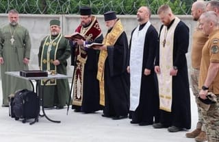 OCU and Uniate Clergy in a joint consecration of the temple site. [CREDIT: UGCC Military Chaplaincy]