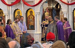 His Grace Bishop Vasily (center) and concelebrating clergy. Photo: Aaron Hickman/UOJ-USA
