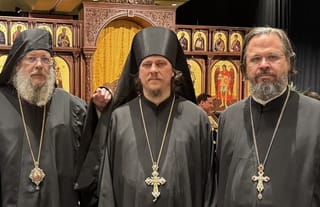 Bishop Alexander (Golitzin), Archim. Vasily Permiakov, and Fr. Alexander Rentel. Source: OCA