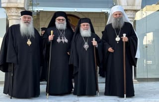 Pictured, from left: Met. Christophoros of Amman, Pat. John X of Antioch, Pat. Theophilos III of Jerusalem, and Pat. Porfirije of Serbia.