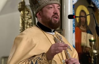 “Archimandrite” Kyprian Lozynsky of the OCU St. John Chrysostom Monastery in Lviv in the miter of St. John of Kronstadt of the Russian Orthodox Church. Photo: Facebook