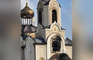 The burned Dormition Cathedral in Kostiantynivka. Photo: Pokrovsk Vicariate