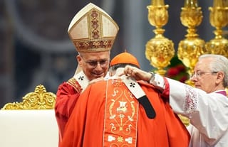 Cardinal McElroy receives the pallium from Pope Leo. Source: Catholic Standard