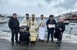 Newly illumined Greenlander, Cleopas, with Bp. Makarios and family. Photo: Diocese of Northern Europe / Facebook
