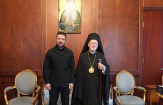 Ukrainian President Volodomyr Zelenskyy and Ecumenical Patriarch Bartholomew. Photo: Nikos Papachristou/Ecumenical Patriarchate