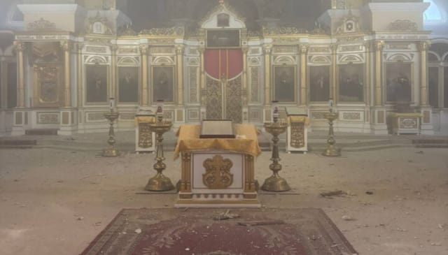 Holy Trinity Cathedral in Kherson was struck by Russian shelling on Christmas Day. Photo: UOC