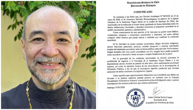 Francisco Salvador Broussaingaray, now former priest of the Antiochian Patriarchate's Archdiocese of Chile, has been laicized as of May 22, 2026. Photo: revistadiologos.uc.cl