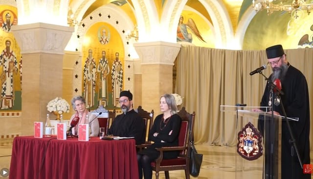 Bp. Hilarion reading the address of Patr. Porfirije of Serbia. Photo: Union of Orthodox Journalists - UOJ Serbia/YouTube screenshot