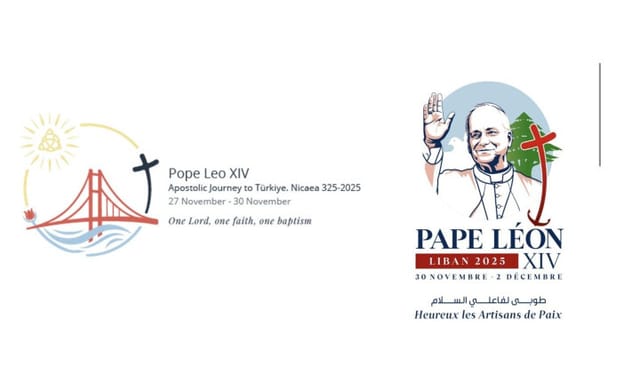 The logos of Pope Leo XIV's trips to Türkiye and Lebanon. Source: Vatican News